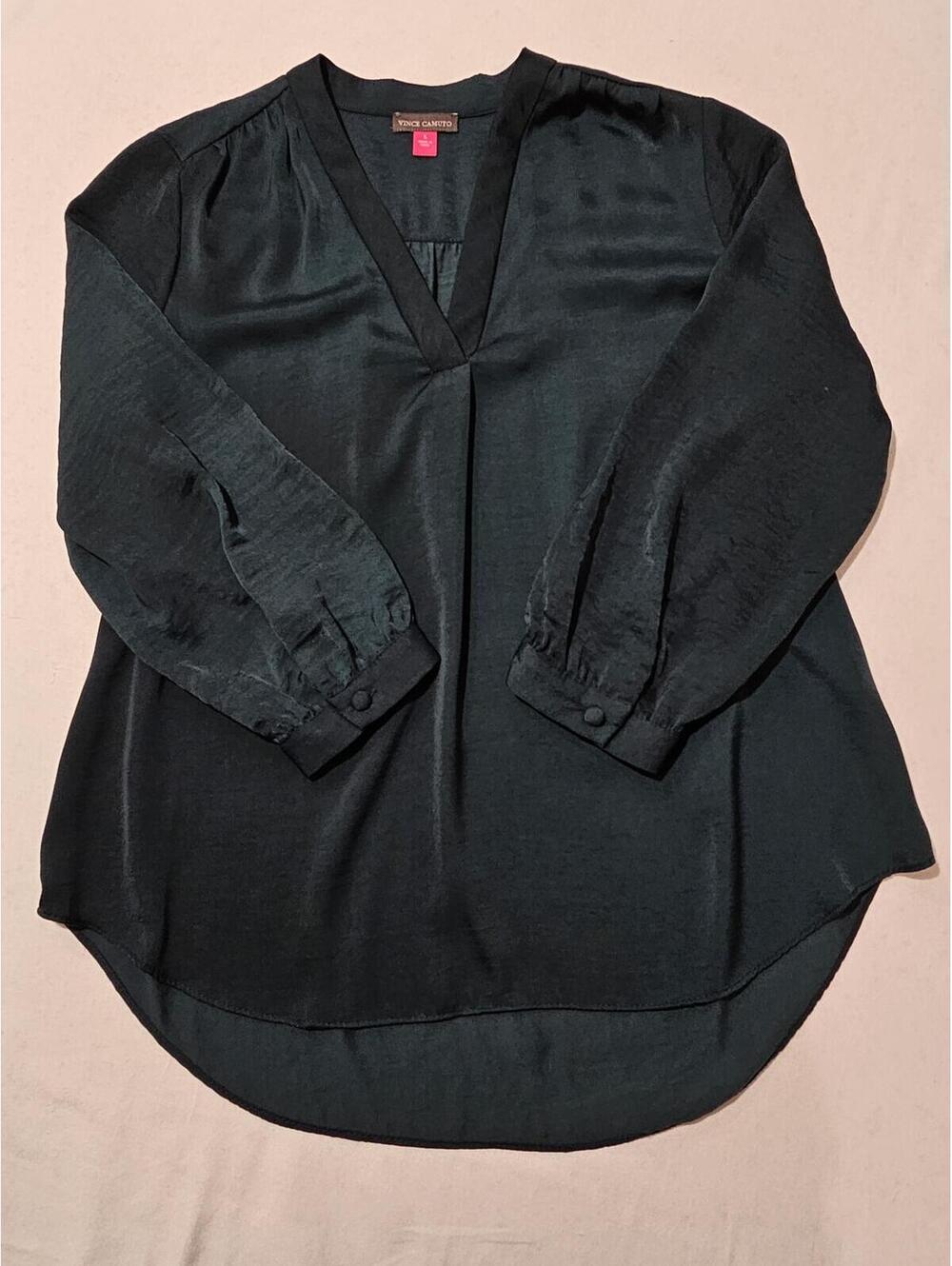 Vince Camuto Black V-Neck Long Sleeve Blouse - Picture 4 of 6